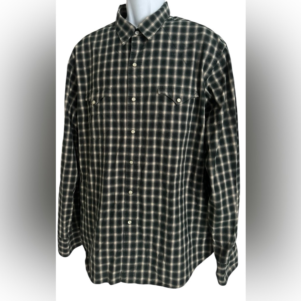 Western Polo Ralph Lauren Mens Shirt Gray Green Plaid Pearl Snap Cowboy XXL‎